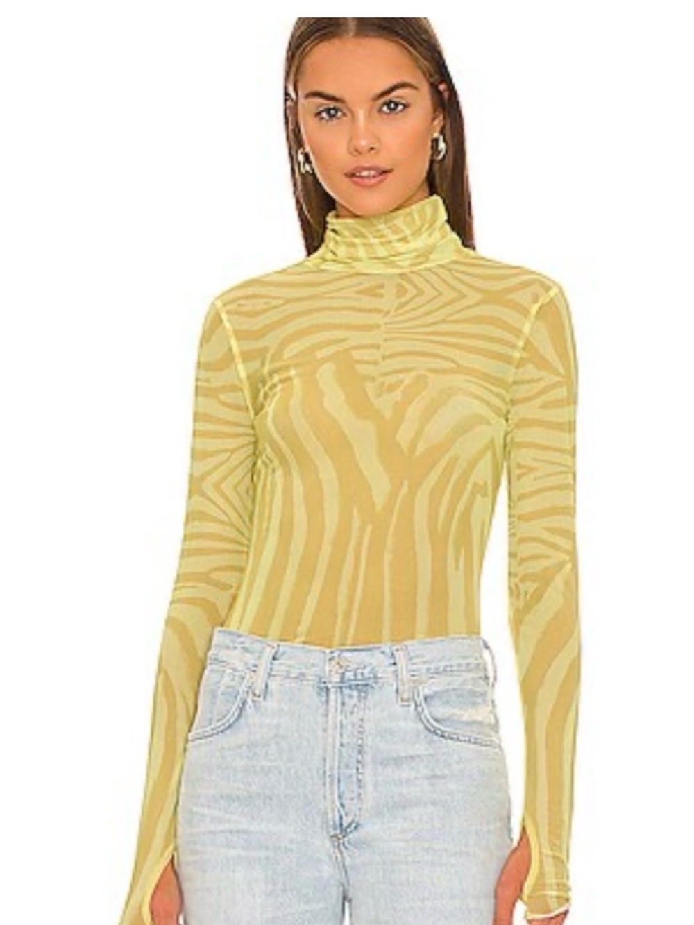 Sold. 






Yellow Zebra-Print Mesh Long Sleeve Top